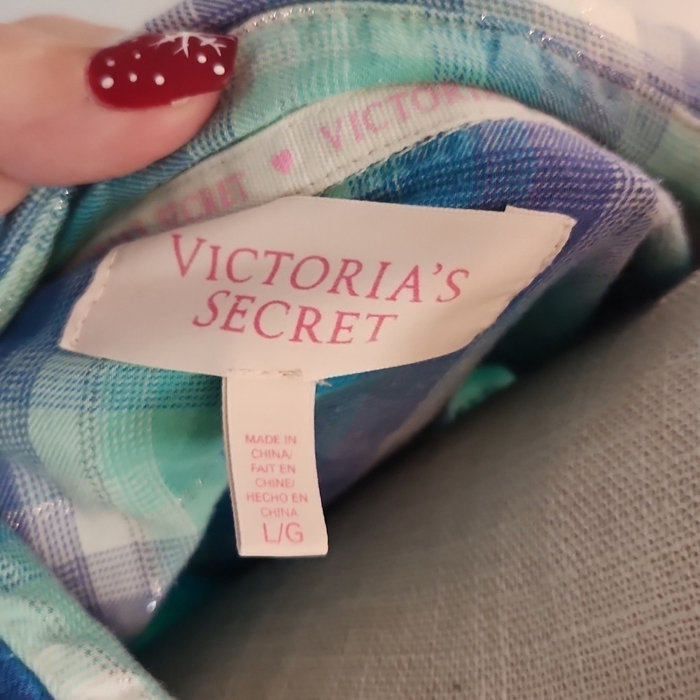 Victoria's secret flannel plaid button down pajama shirt size large - Picture 9 of 9